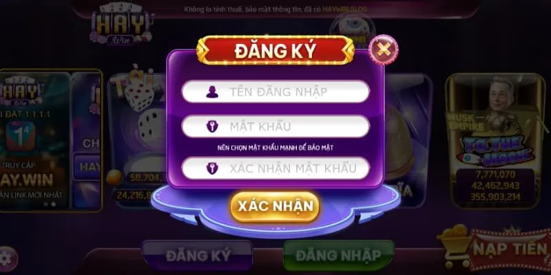 Bảng đăng ký Haywin với chỉ 3 trường nội dung bắt buộc